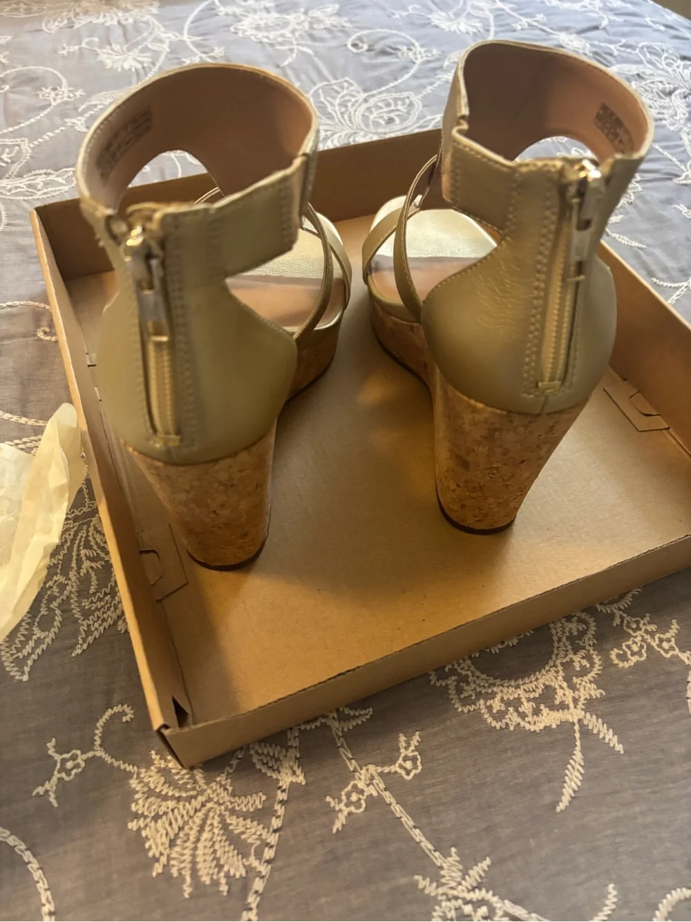 UGG Metallic Gold T-Strap Block Heel Sandals